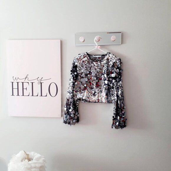 NWT Zara silver grey disc sequin long sleeve cropped top & midi skirt bundle set - Picture 13 of 16